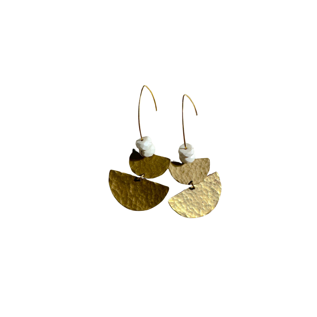 Nomad- Hammered Brass and White Gemstone Earrings