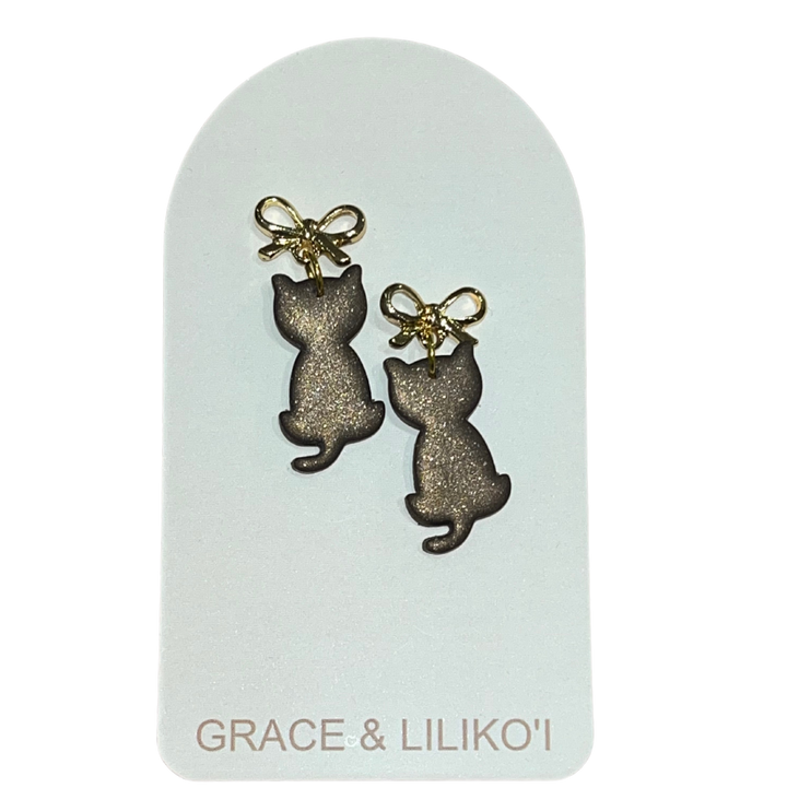 Bow Cat Dangle Earrings