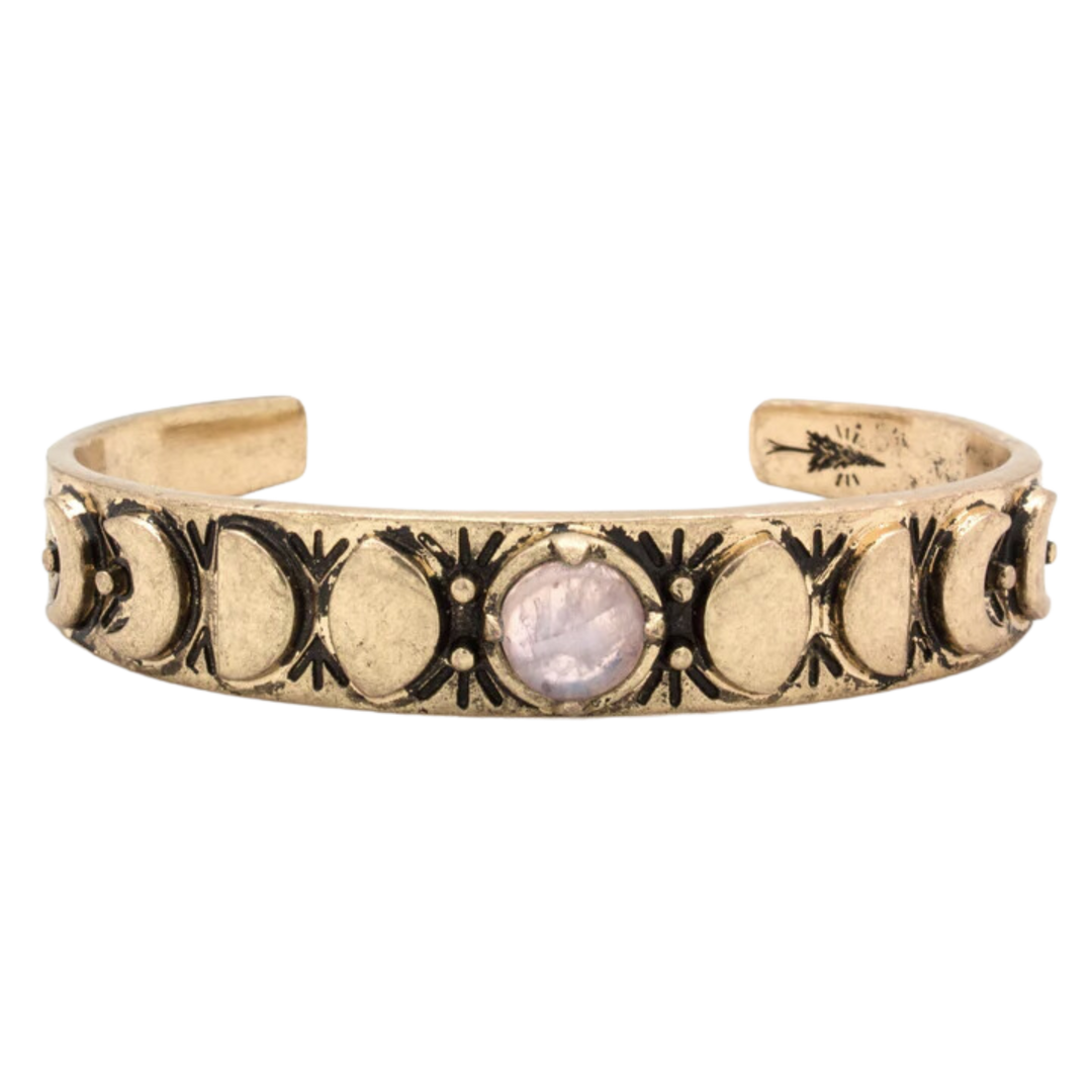 Moon Phases Cuff Bracelet | Rose Quartz