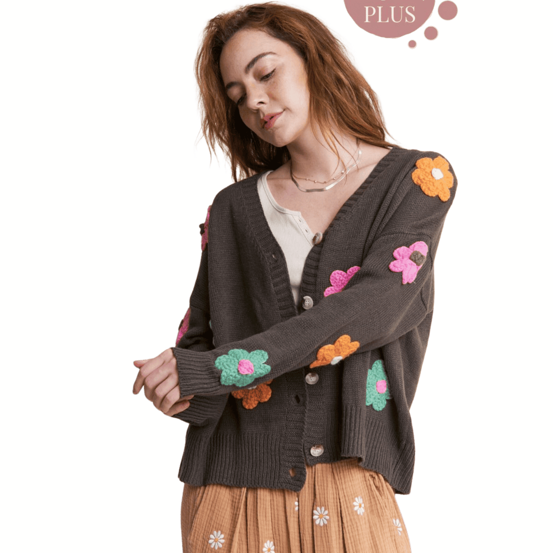 Cardigan with Colorful Floral Appliqués