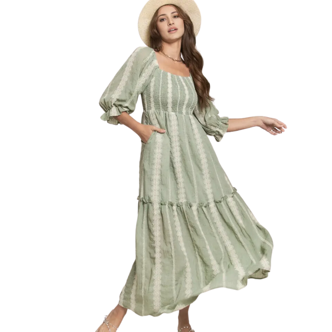 golden hour smocked bodice cotton maxi dress Golden Hour 100% Cotton Maxi Dress in Cream