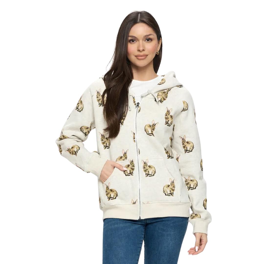 Bunny Print Zip Up Hoodie