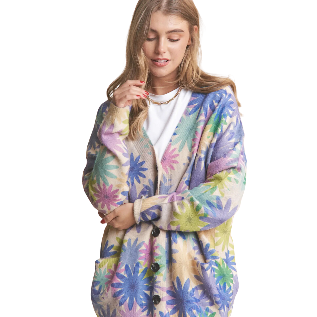 Multicolor Floral Button Up Cardigan - Bloom