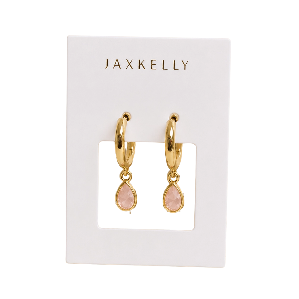 Teardrop Charm Hoop Earrings - Rose Quartz