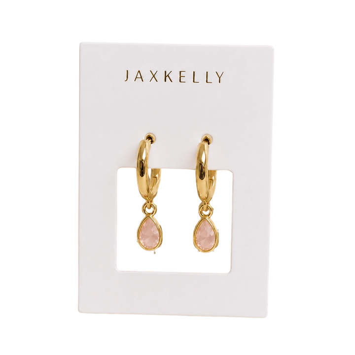 Teardrop Charm Hoop Earrings - Rose Quartz