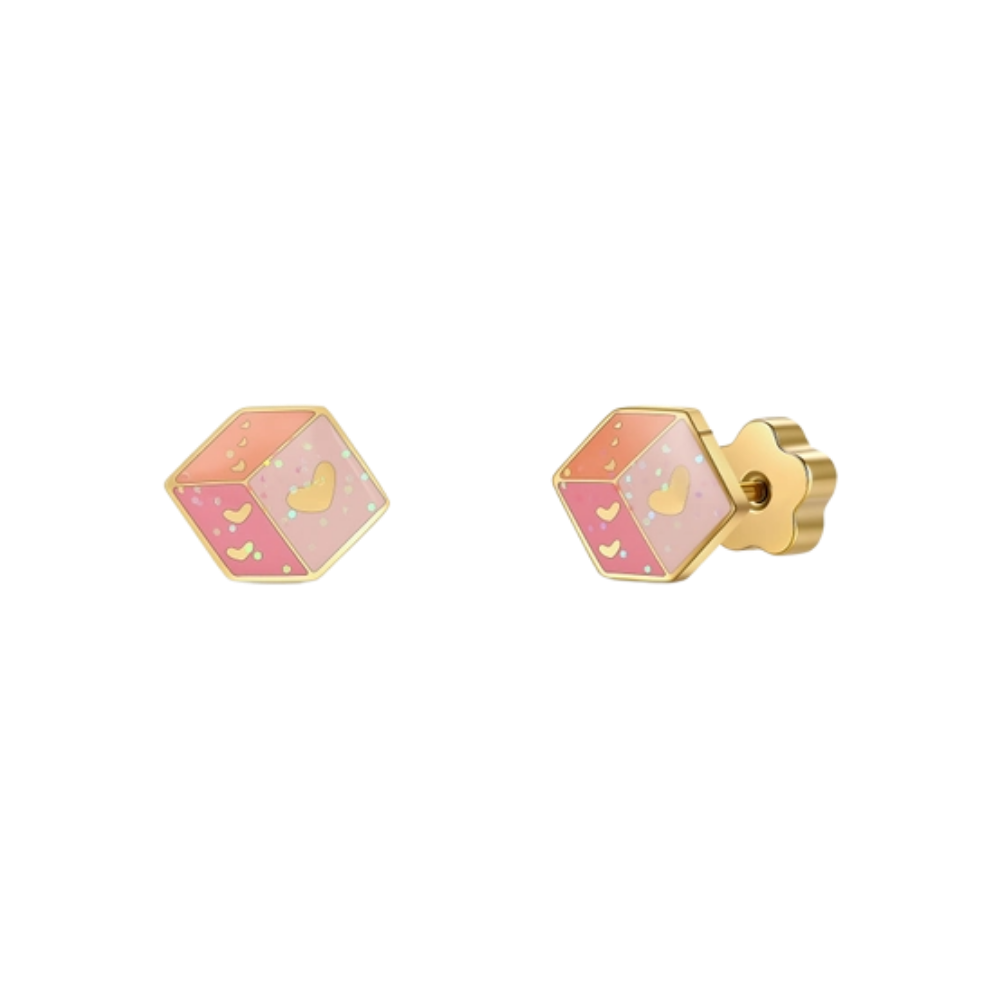 Pink Dice Enamel Flat Back Kids Earrings
