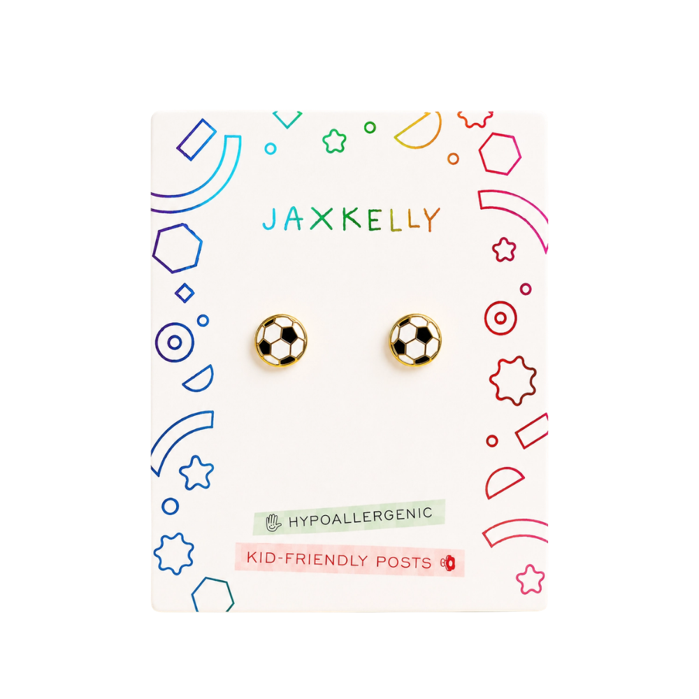 Soccer Ball Enamel Flat Back Kids Earrings