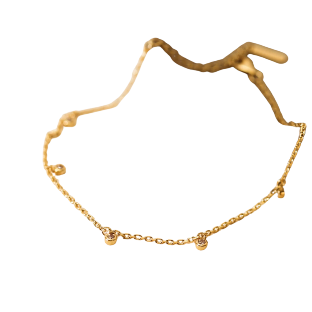 Solitaire Champagne Drop Anklet - 18k Gold Plated