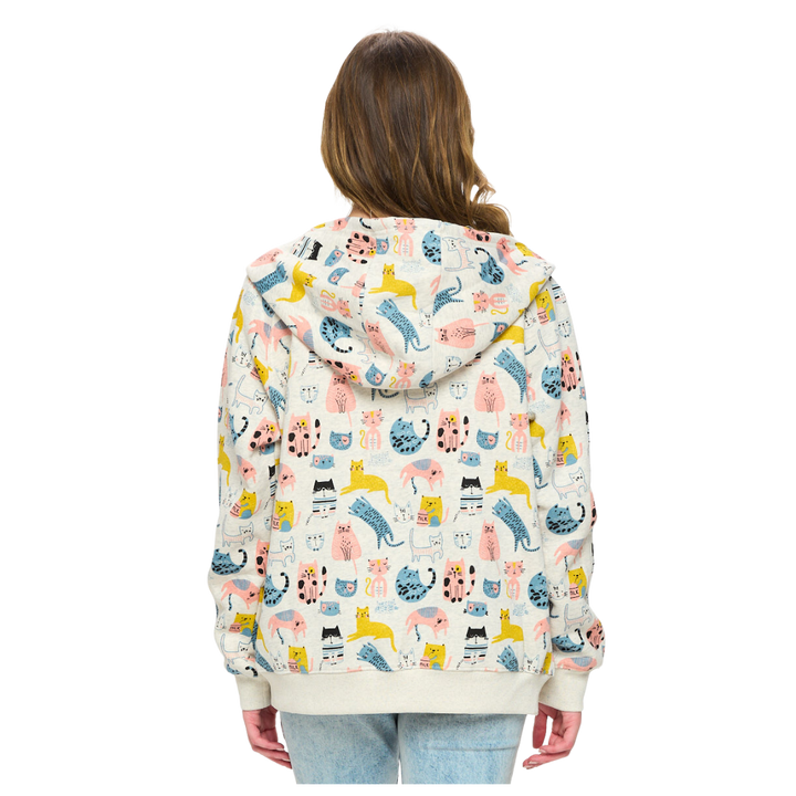 Colorful Cats Print Zip Up Hoodie