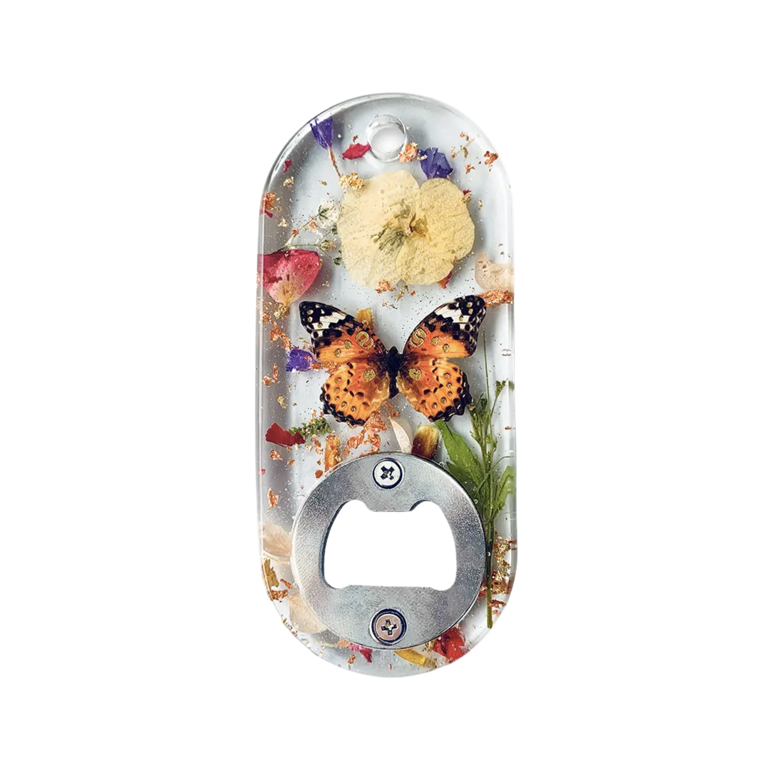 Bottle Opener – Oblong | Butterfly with Real Flowers