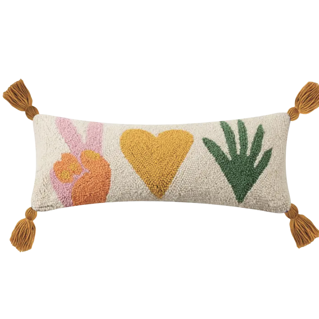 Peace Love Plants With Tassles Hook Pillow