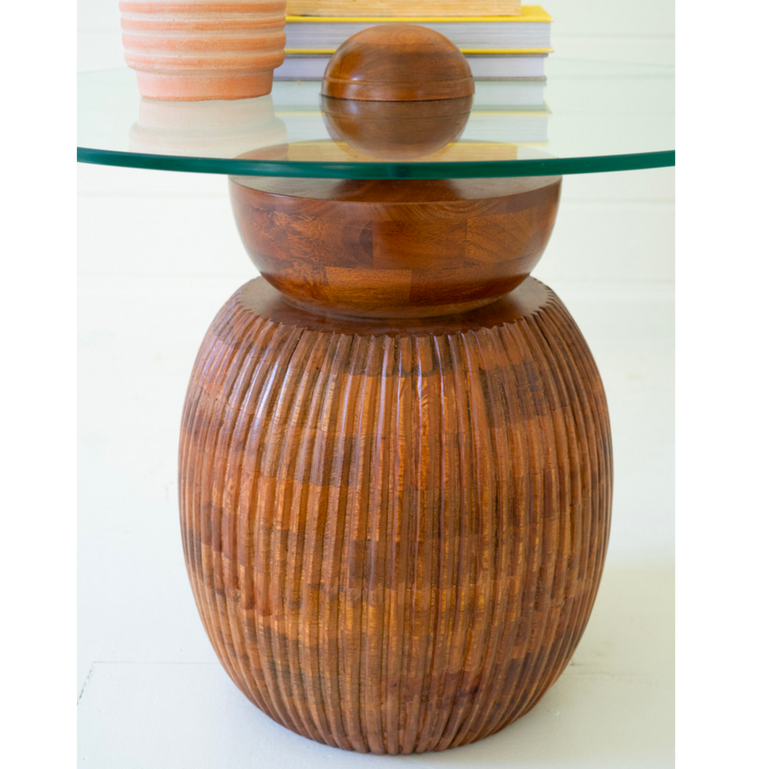 Carved Mango Table with Glass Top