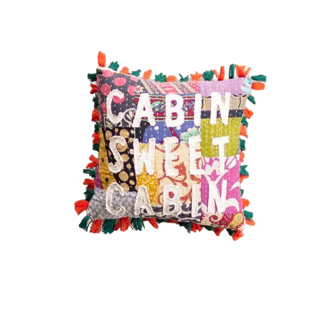 Cabin Sweet Cabin Kantha Pillow