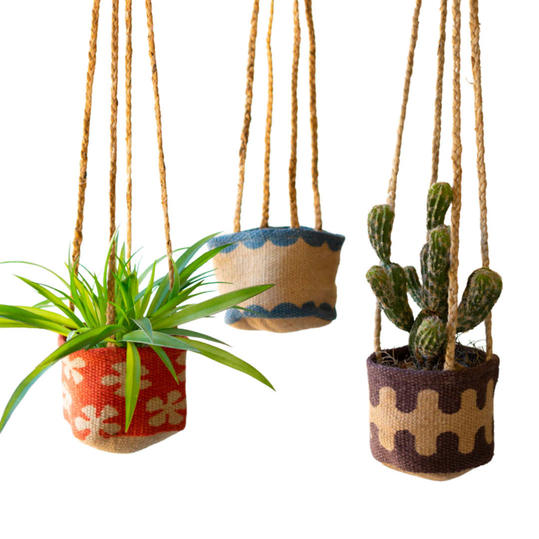 hanging jute planter Printed Jute Hanging Planter