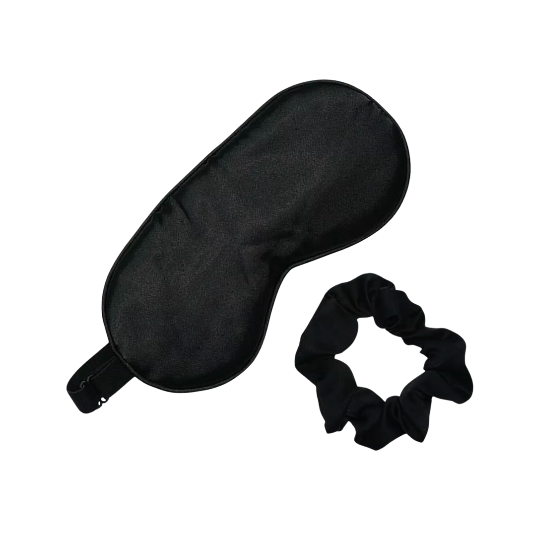 Satin Eye Mask & Sleep Scrunchie Set - Black