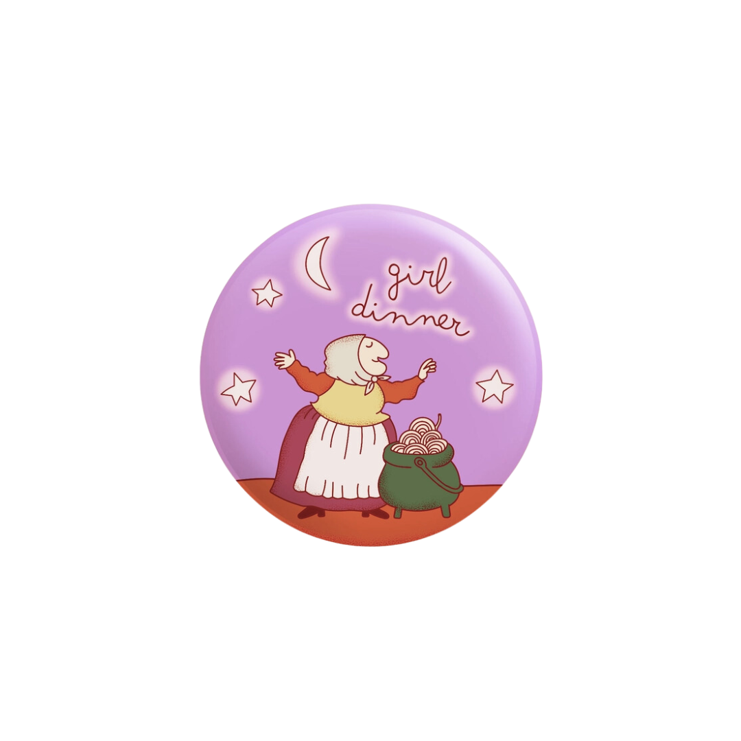 Girl Dinner Grandma Witch Pinback Button