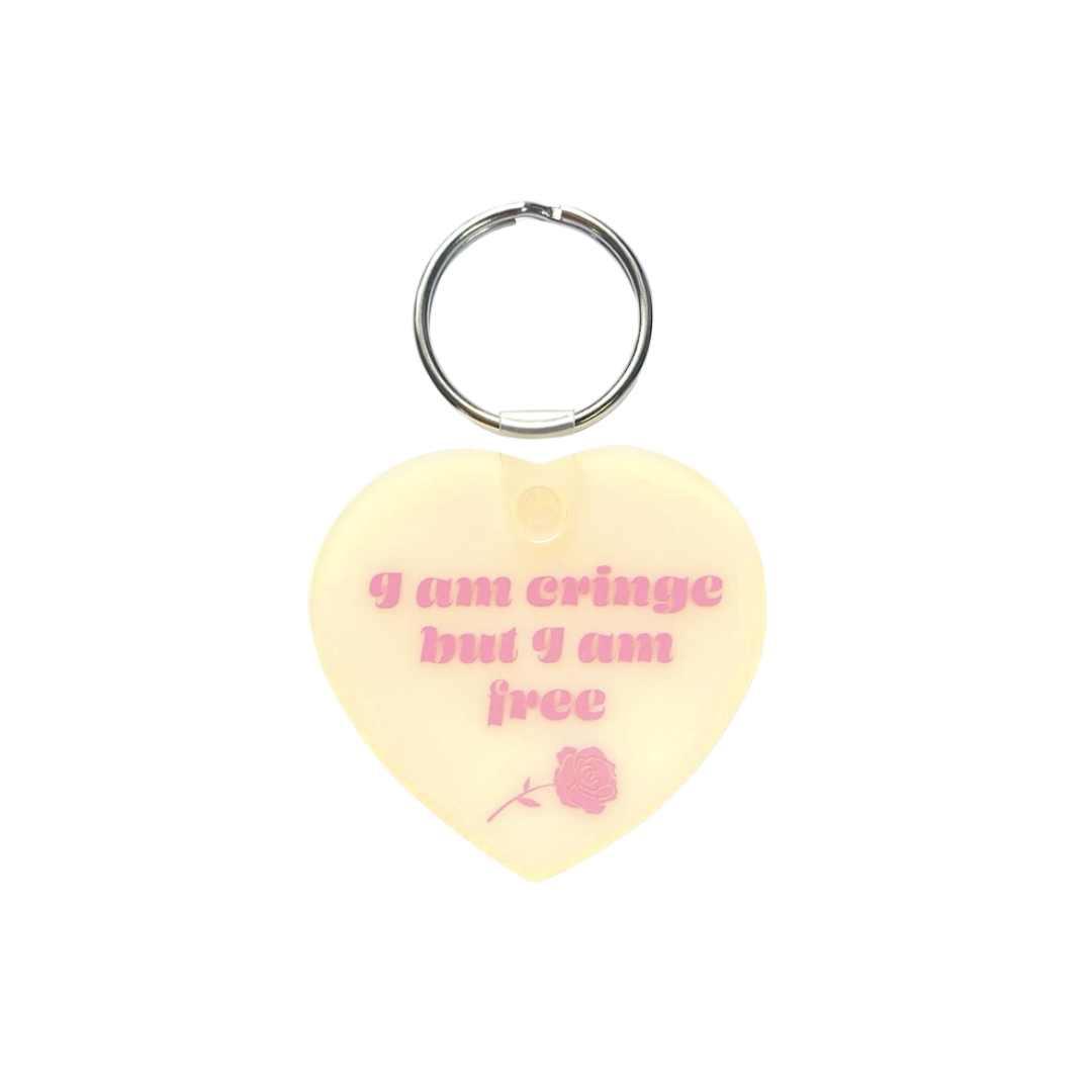 I Am Cringe But I Am Free Heart Shaped Vinyl Keychain