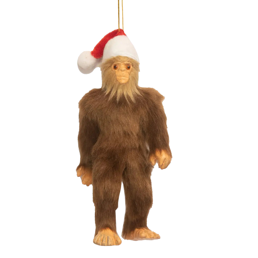 Furry Bigfoot with Santa Hat Ornament