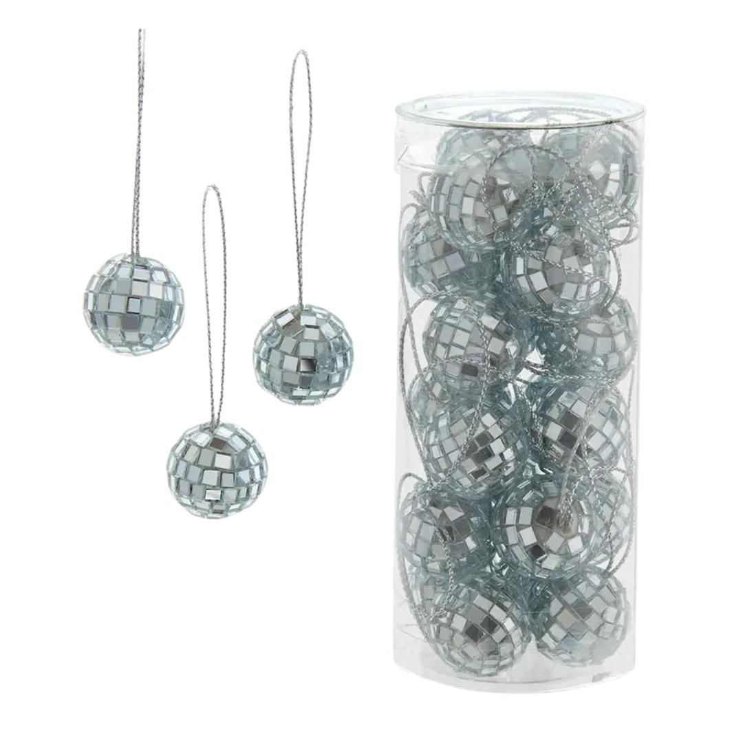 Silver Glass Mirror Disco Ball Ornament 24pc