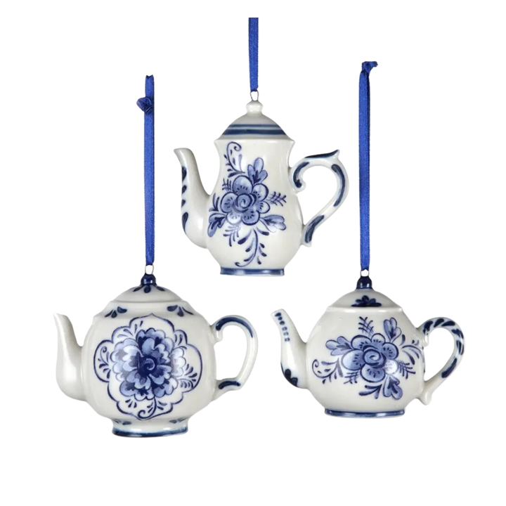 Porcelain Blue Teapot Ornaments