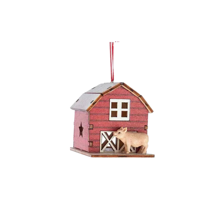 Laser-Cut Barn W/Animal Ornament