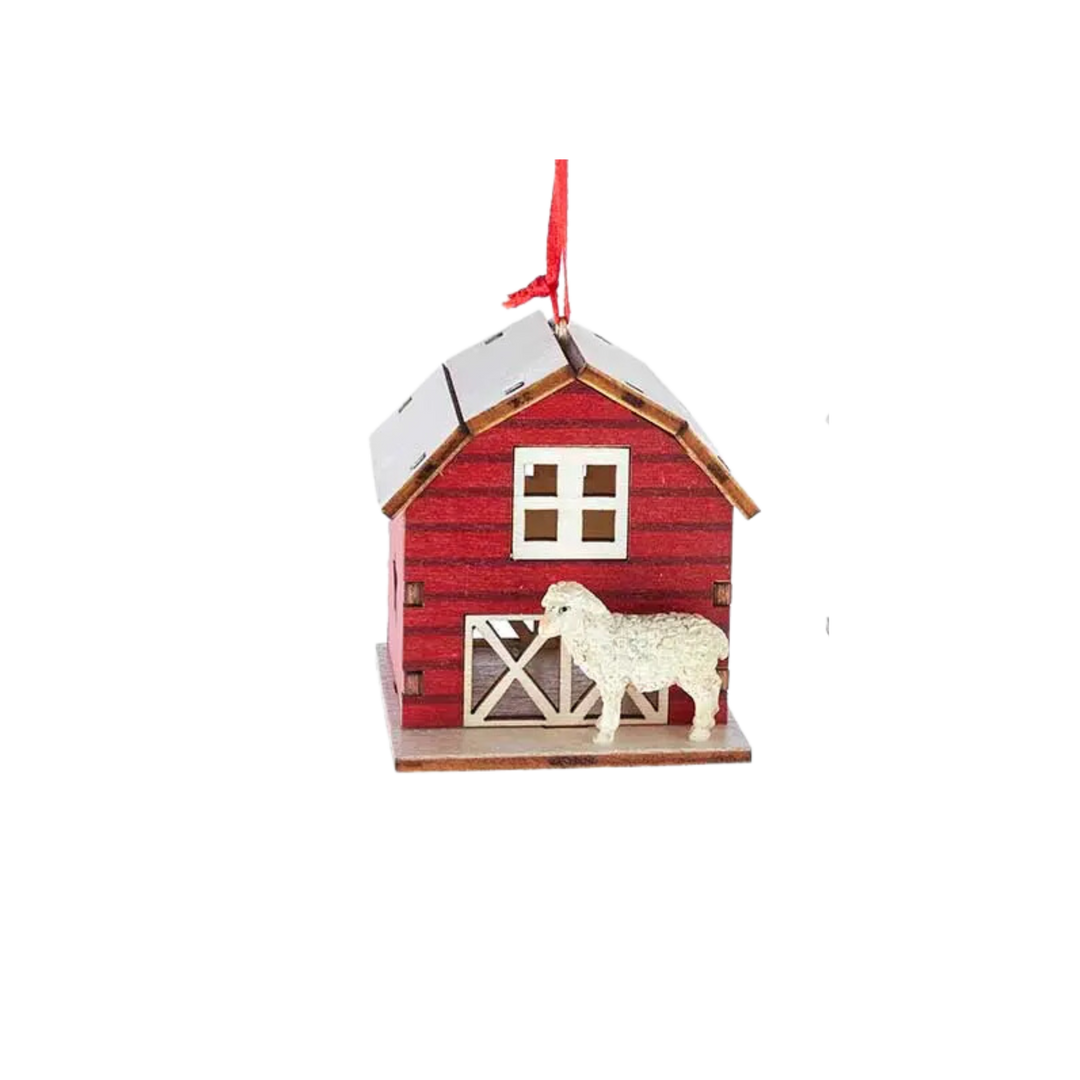 Laser-Cut Barn W/Animal Ornament