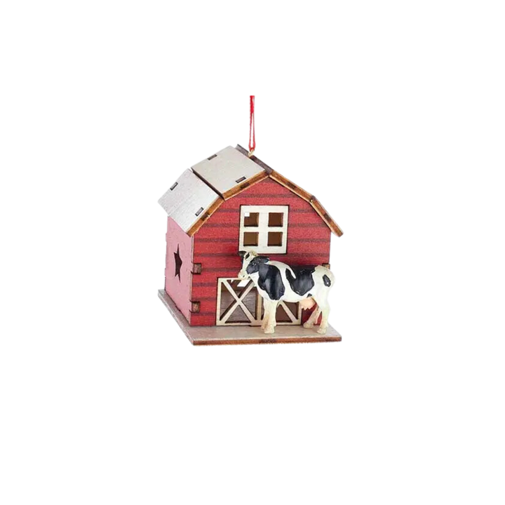 Laser-Cut Barn W/Animal Ornament