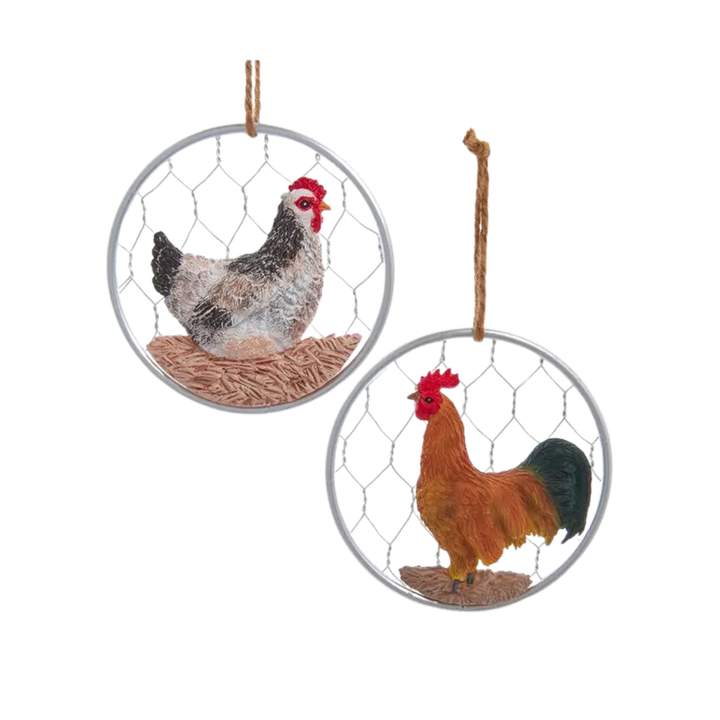 Resin Chicken on a Wire Ornament