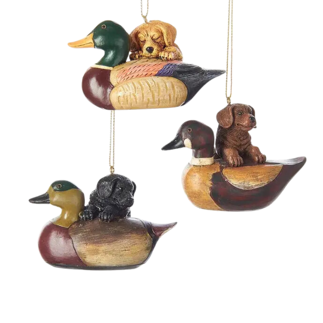 Resin Puppy with Duck Decoy Ornament