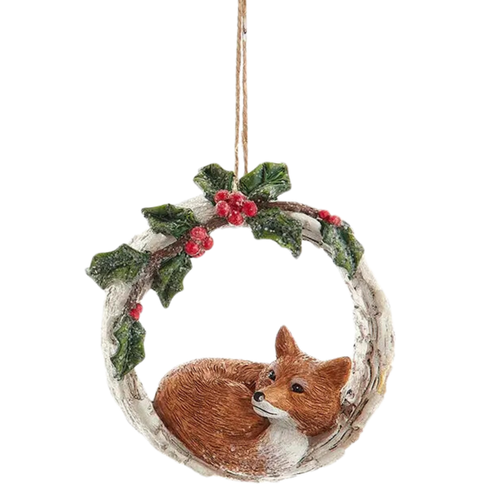 Cardinals, Owl, Fox in Tree Hole Ornaments