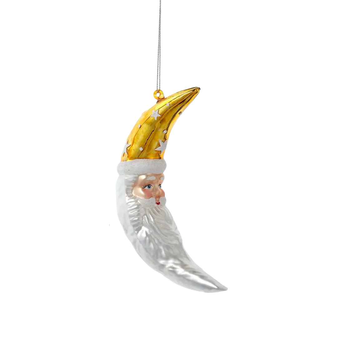 Glass Colorful Santa Crescent Moon Ornament