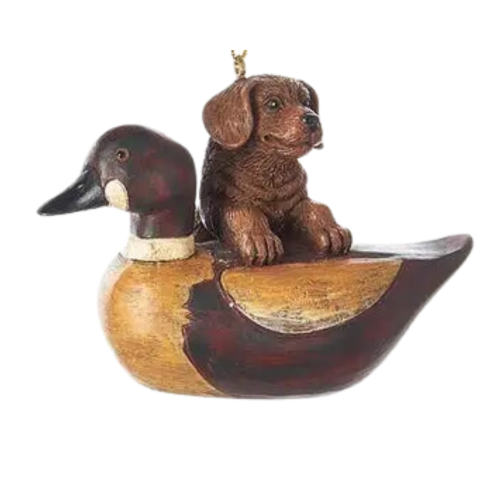 Resin Puppy with Duck Decoy Ornament