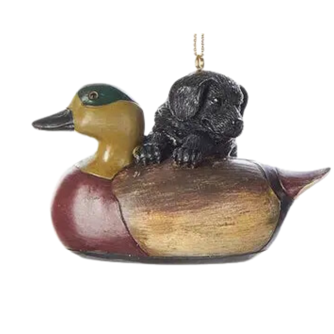 Resin Puppy with Duck Decoy Ornament