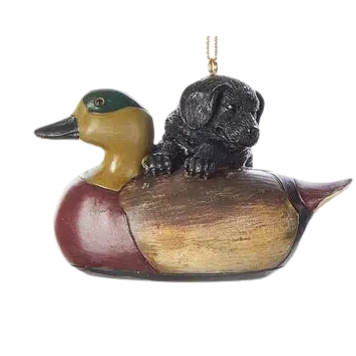 Resin Puppy with Duck Decoy Ornament