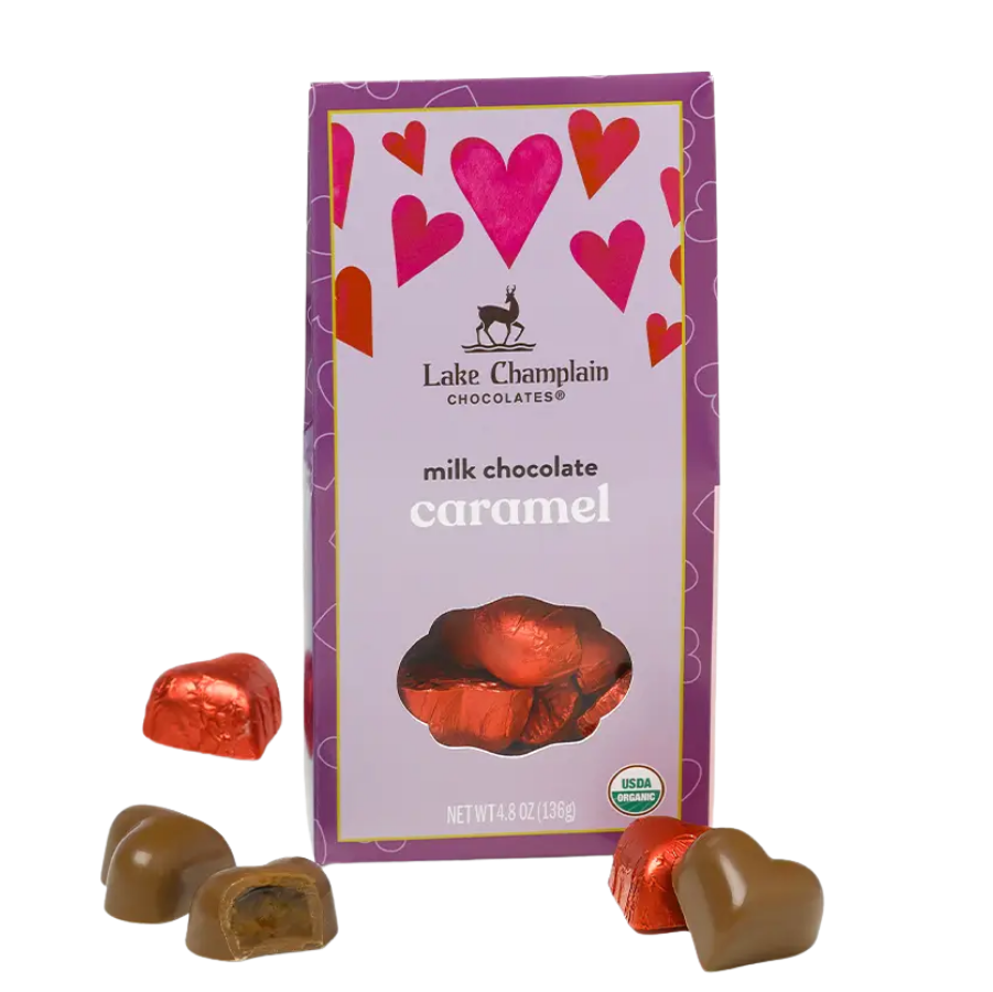 Valentine Hearts Organic Milk Chocolate Caramel Gift Box