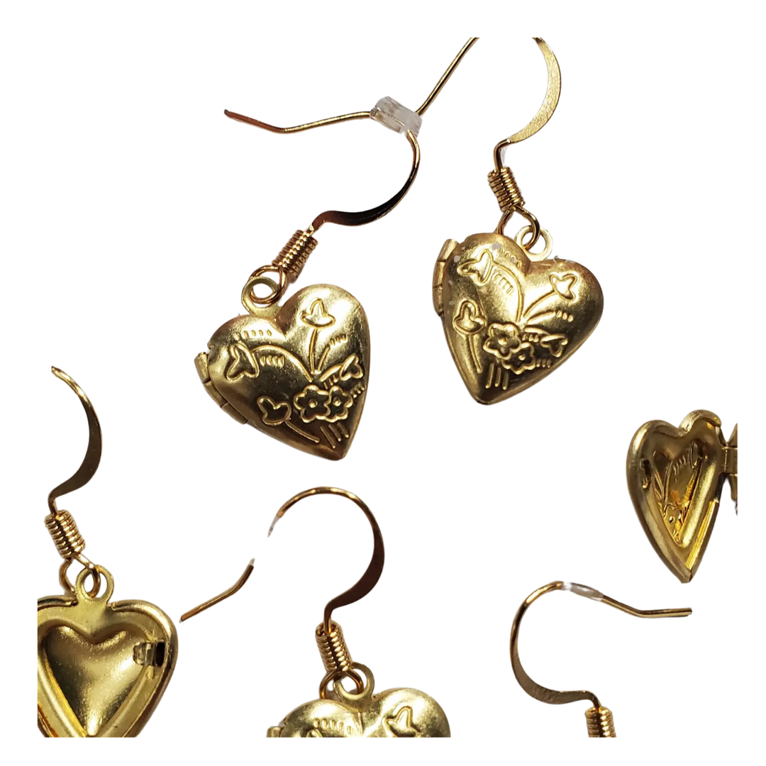 Gold Heart Locket Earrings