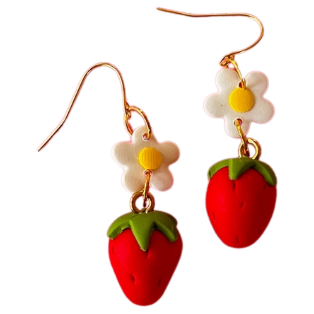 Strawberry Garden Clay Polymer Earrings
