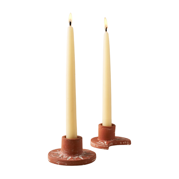 Daksha Terracotta Moon Taper Candle Holder