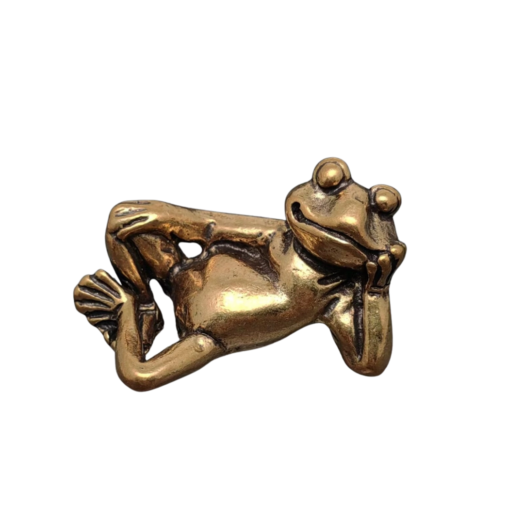 Brass Side-Lying Frog Desktop Ornament