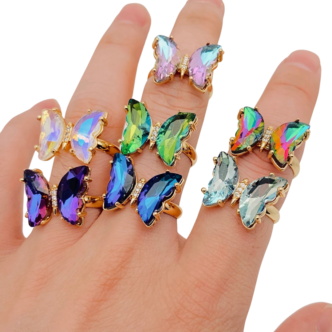 Gradient Glass Butterfly Ring
