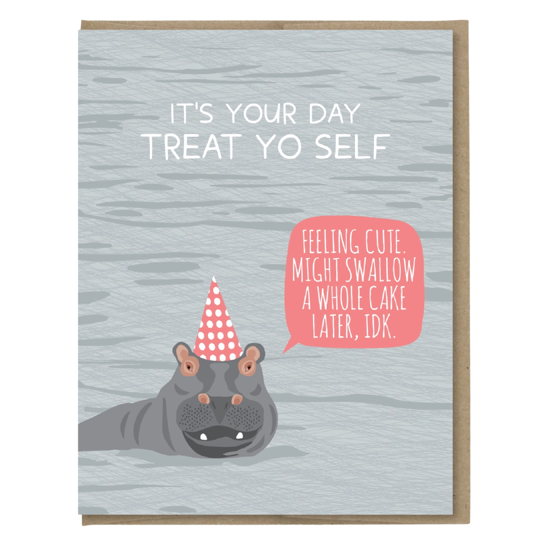 Hippo Swallow Cake Birthday Card