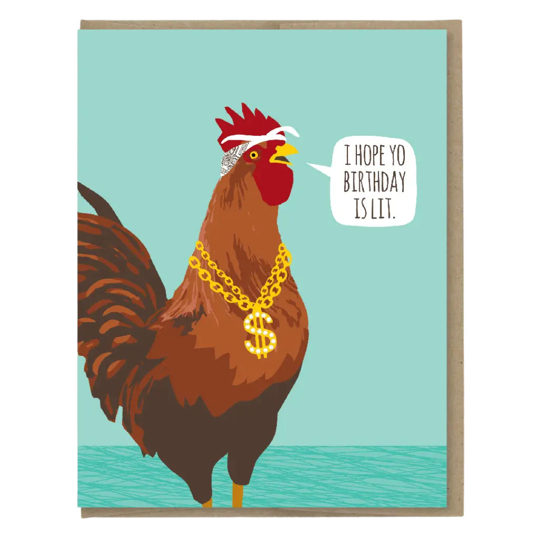 Lit Rooster Birthday Card