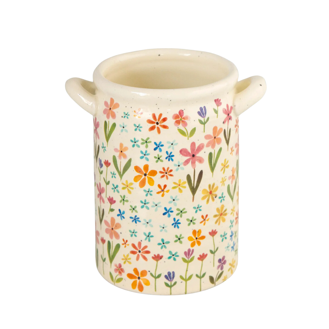 Utensil Crock - Ditsy Cream Rainbow Floral