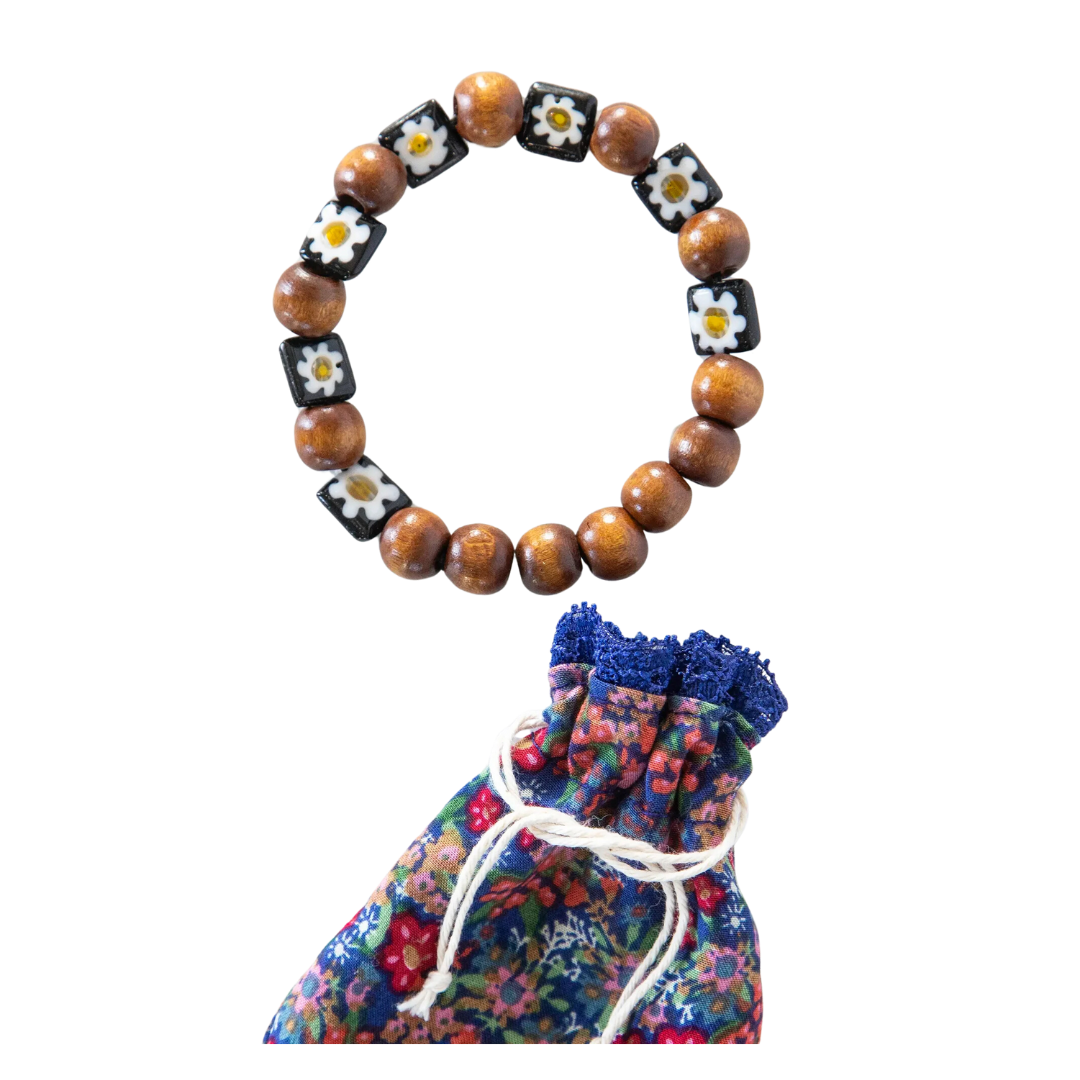 Millefiori & Wood Beaded Bracelet - Black