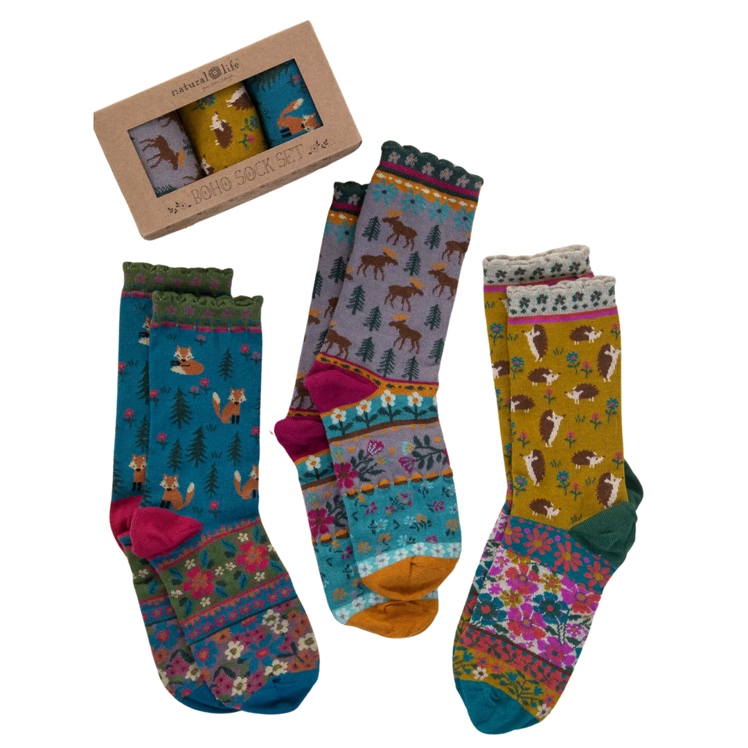 Boxed Boho Sock Set of 3