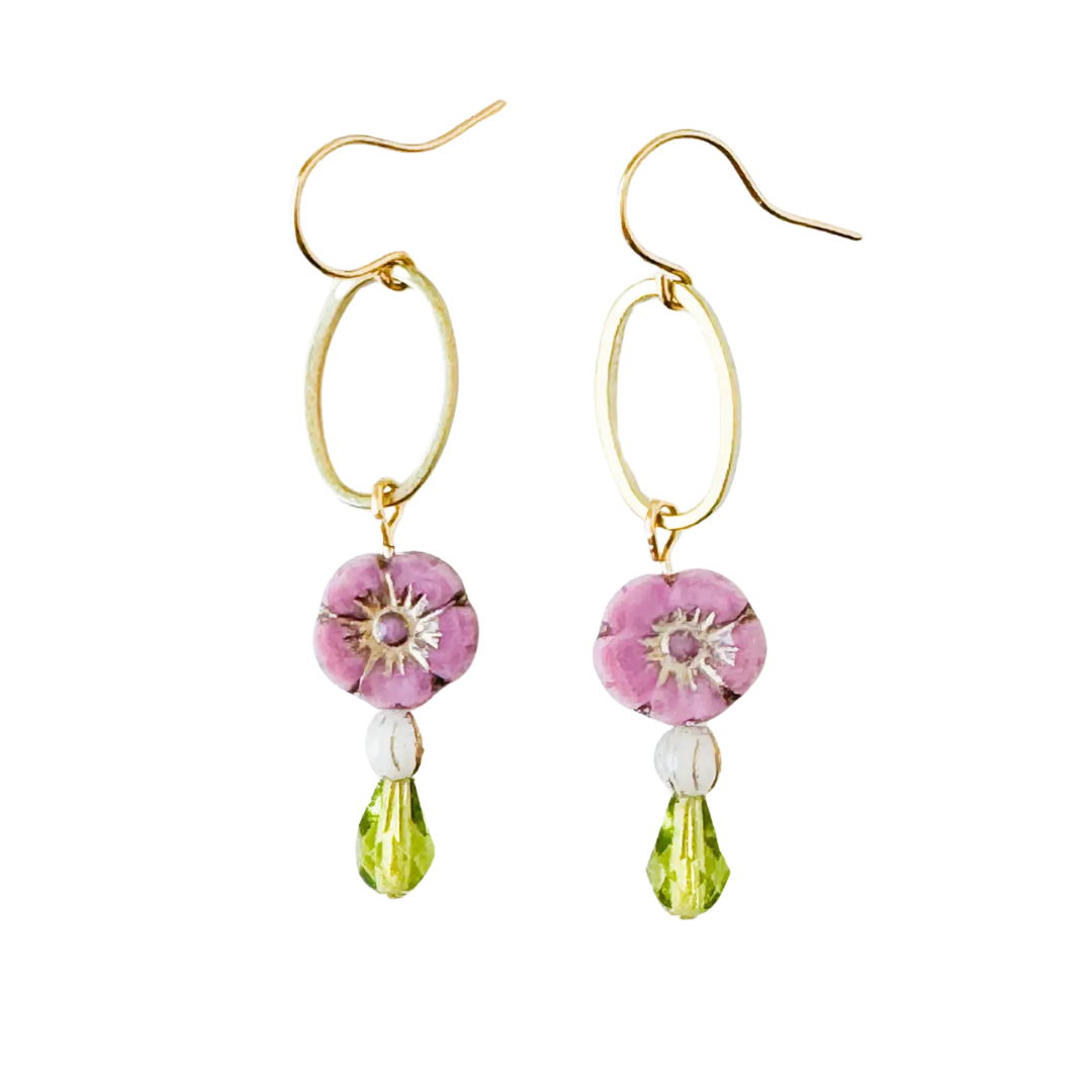 Flower and Brass Hoop Earrings with Boho Charm for Winter