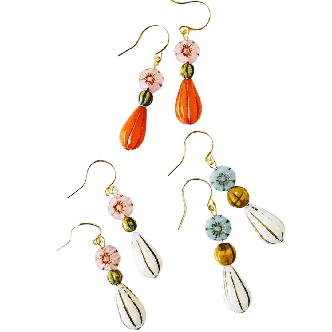 Flower and long Oval bead Earrings