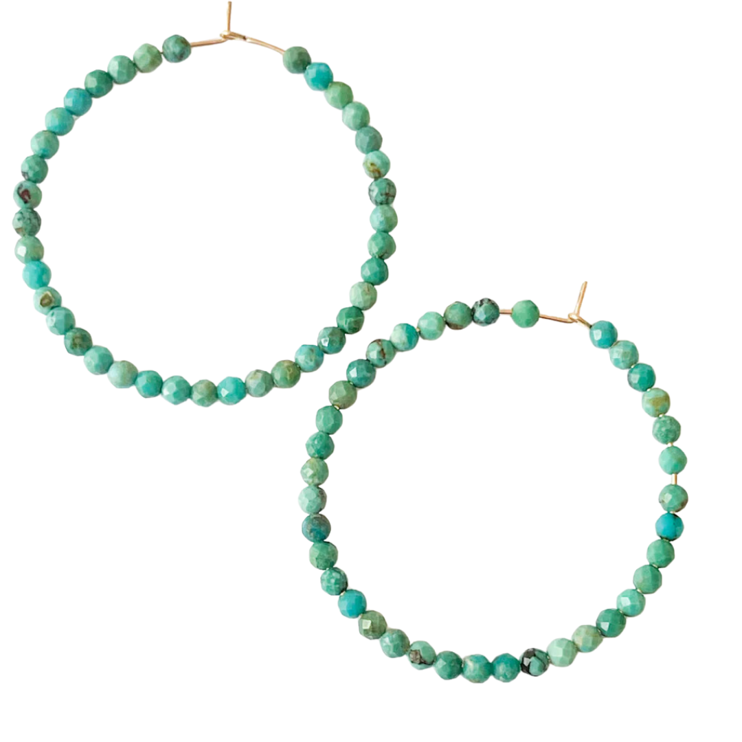 Large Genuine Turquoise Gold Filled Hoops