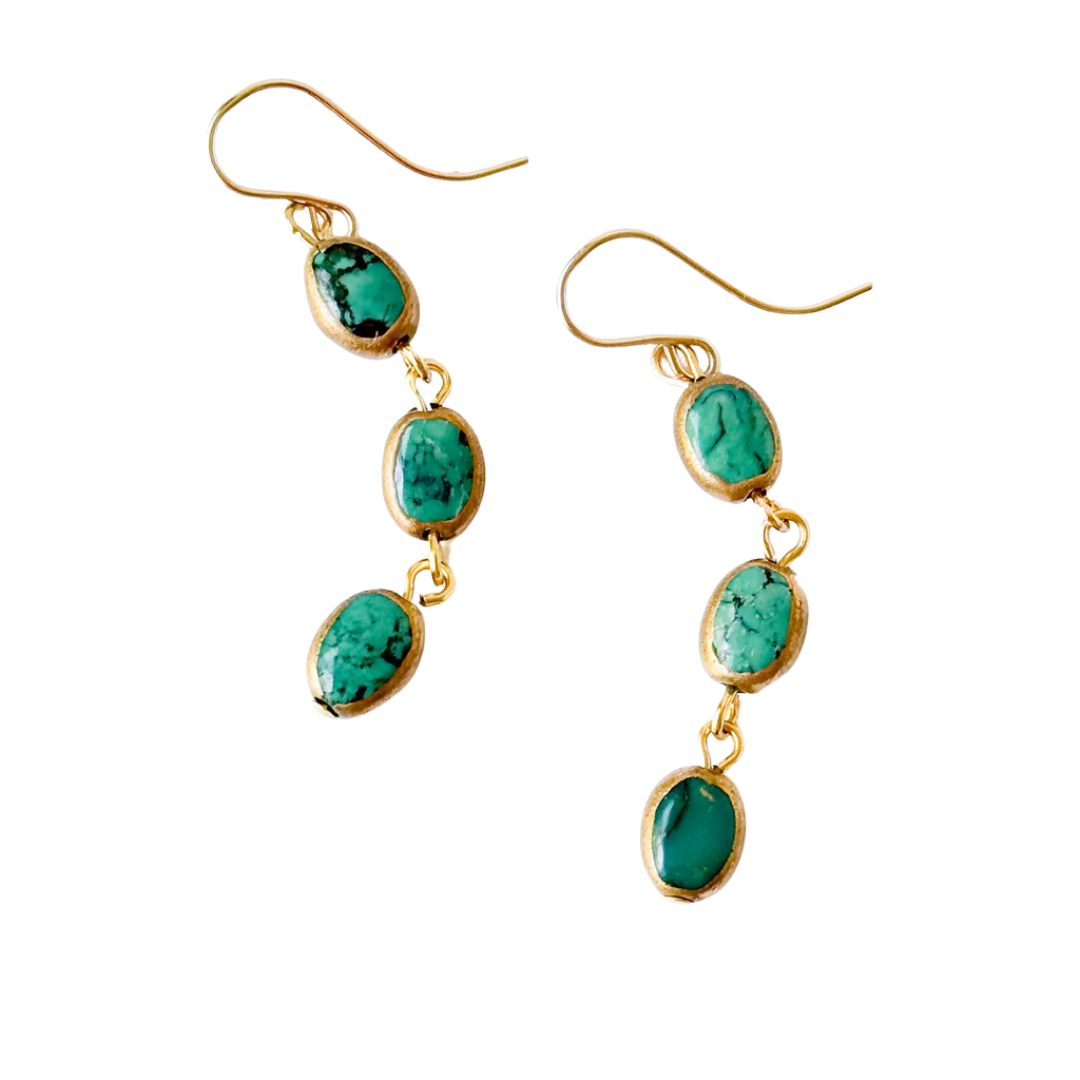 Long Turquoise dipped in gold earrings