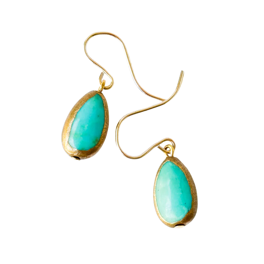 Small Turquoise Teardrop dipped in gold Earrings